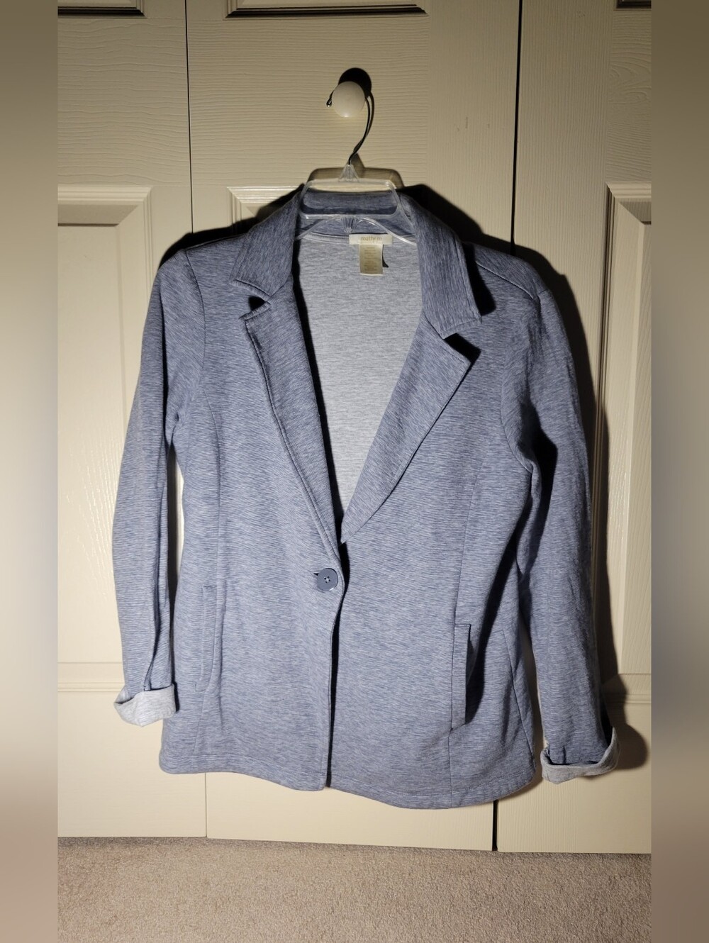 Matty M Light Light Grey Heathered Knit Blazer Soft, Stretchy, Great Pockets